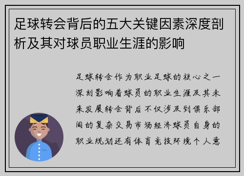 足球转会背后的五大关键因素深度剖析及其对球员职业生涯的影响
